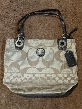 2009 Coach Signature Jacquard Tote Shoulder Bag